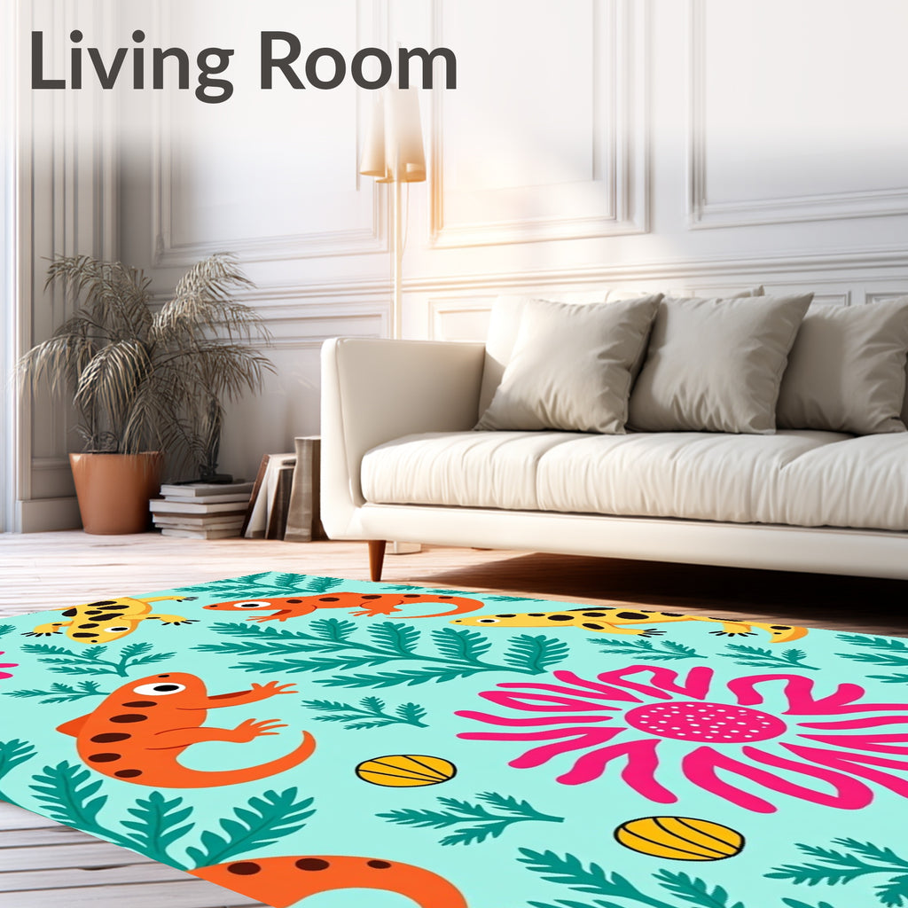 Aqua Yellow Orange Salamander Floral Rug