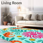 Aqua Yellow Orange Salamander Floral Rug