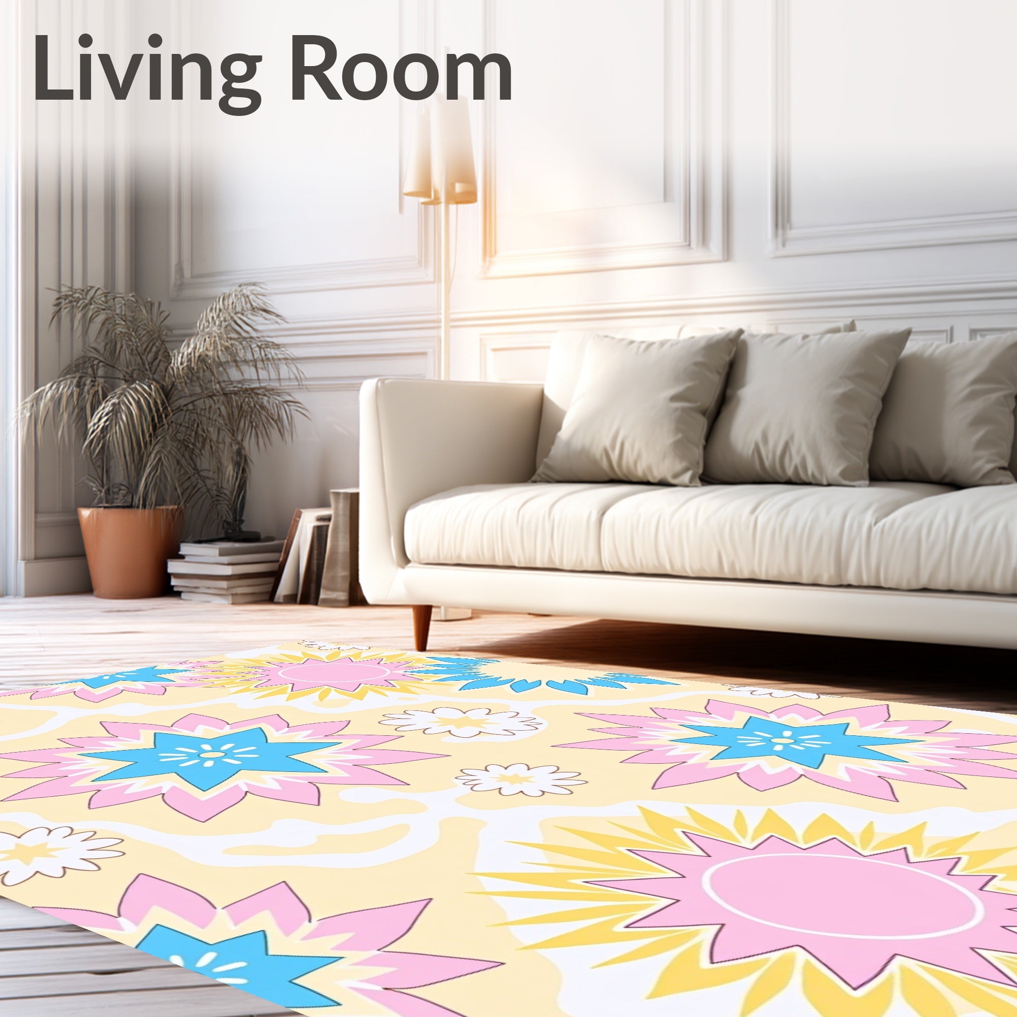 Retro Starburst Floral Yellow Rug