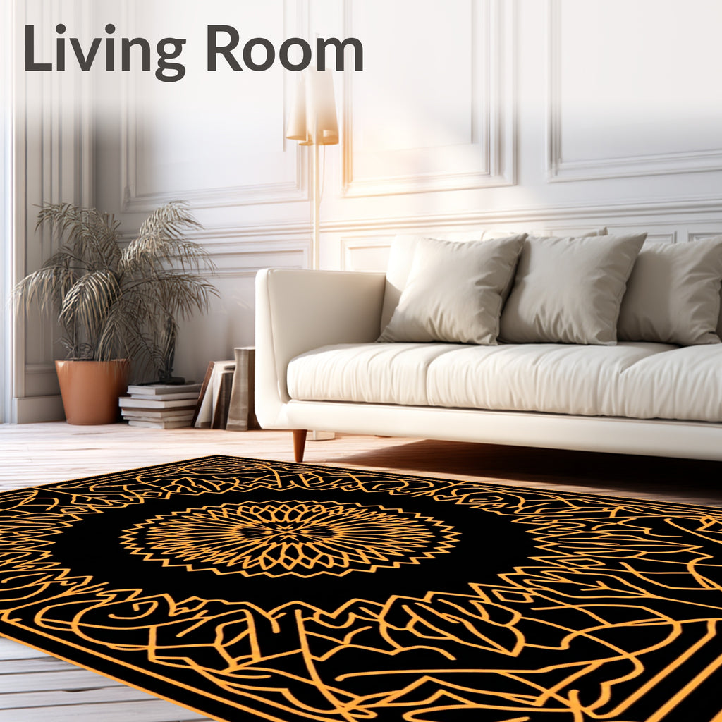 Orange Floral Sunburst Square Frame Rug