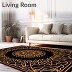 Orange Floral Sunburst Square Frame Rug