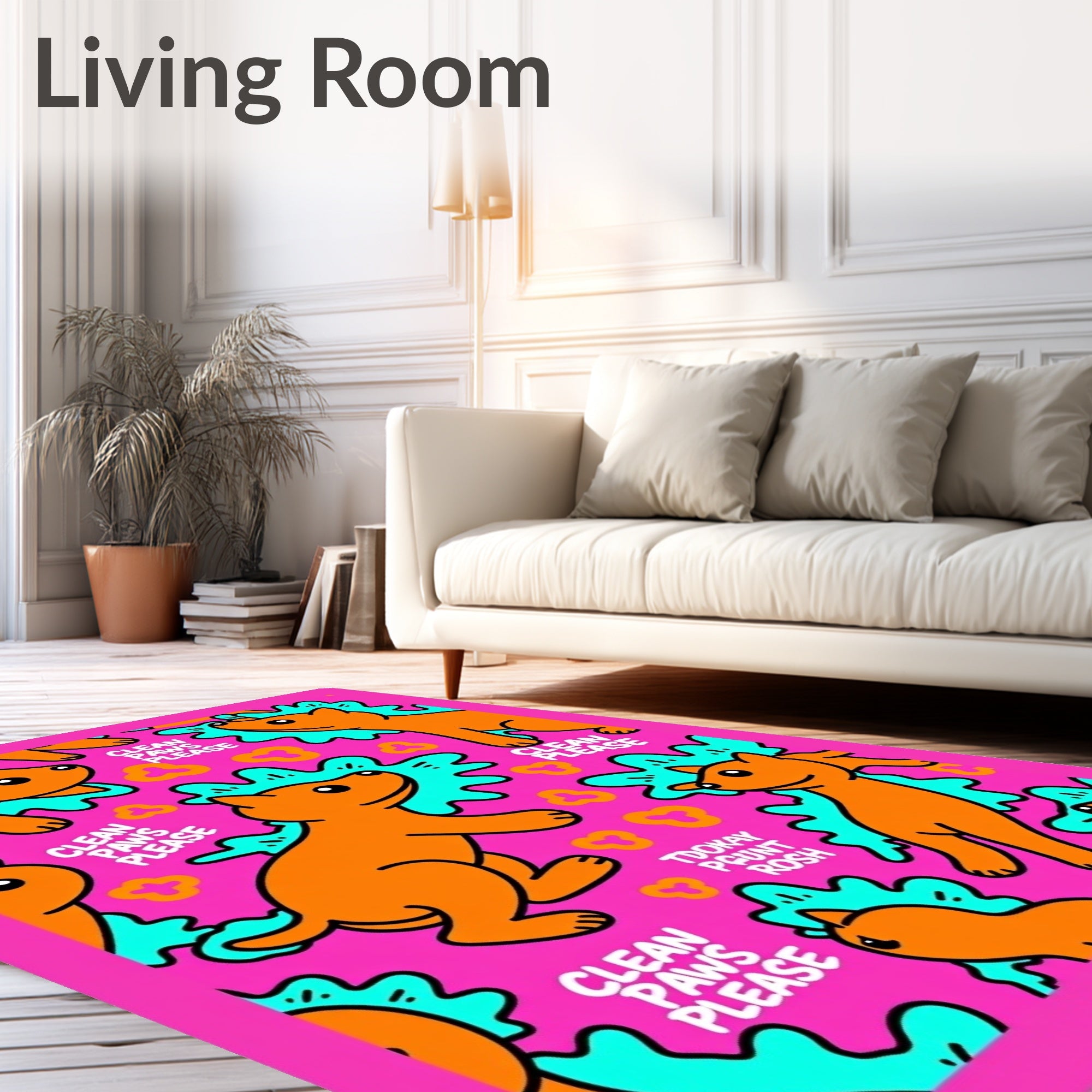 Pink Orange Whimsical Dog Splash Rug