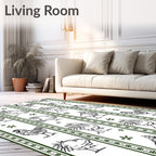 Farmhouse Black White Rooster Floral Stripes Rug