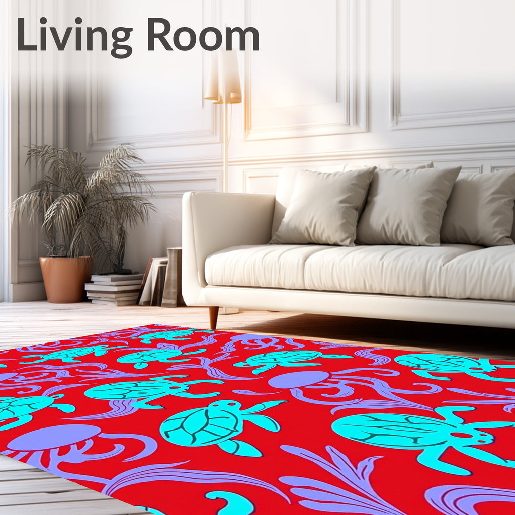 Oceanic Aqua Turtles Lavender Seaweed Rug
