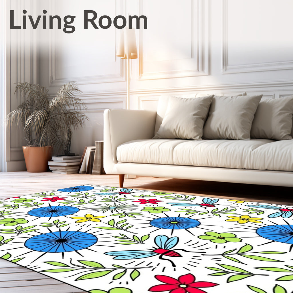 Whimsical Insect Floral Garden Medley Rug