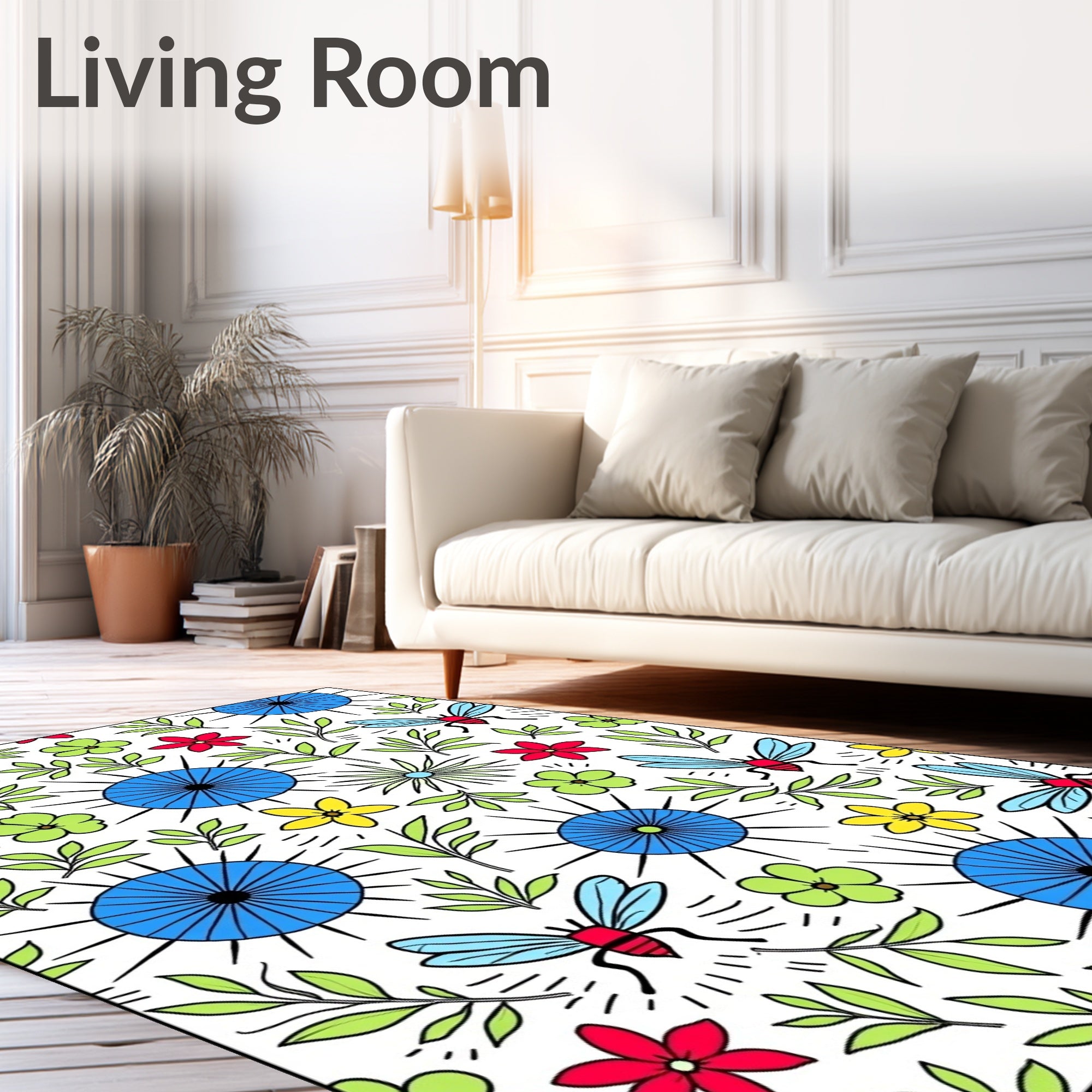 Whimsical Insect Floral Garden Medley Rug