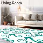 Teal Seahorse Swirl Graphic Rug
