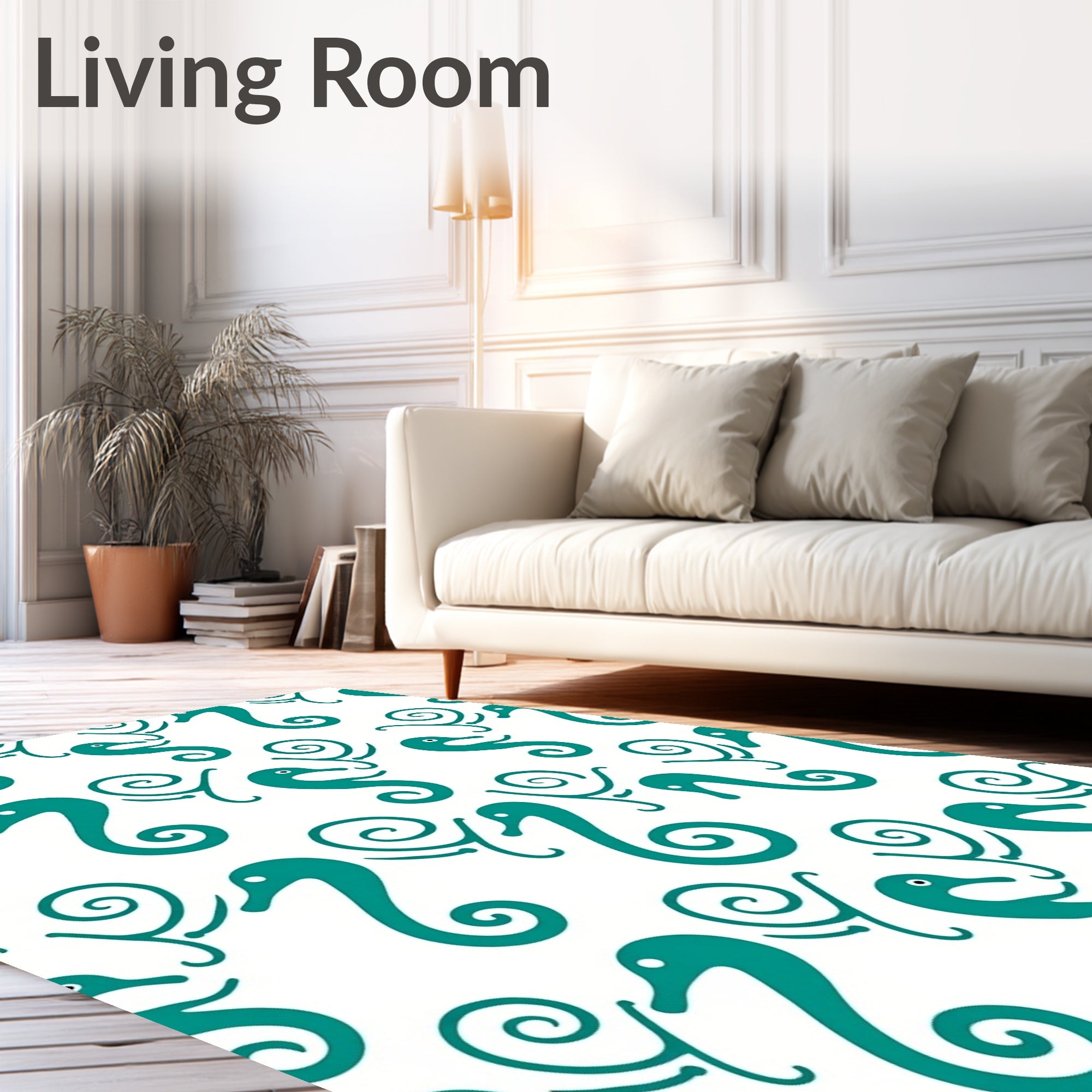 Teal Seahorse Swirl Graphic Rug