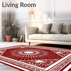 Crimson Floral Sunburst Bordered Rug