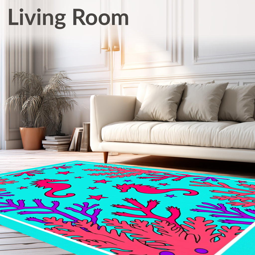 Vibrant Pink Seahorse Coral Sea Rug