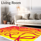 Vibrant Yellow Red Swirl Abstract Rug