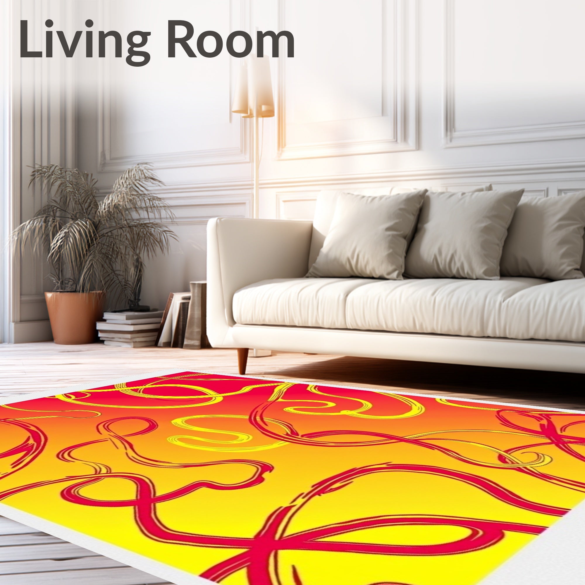 Vibrant Yellow Red Swirl Abstract Rug