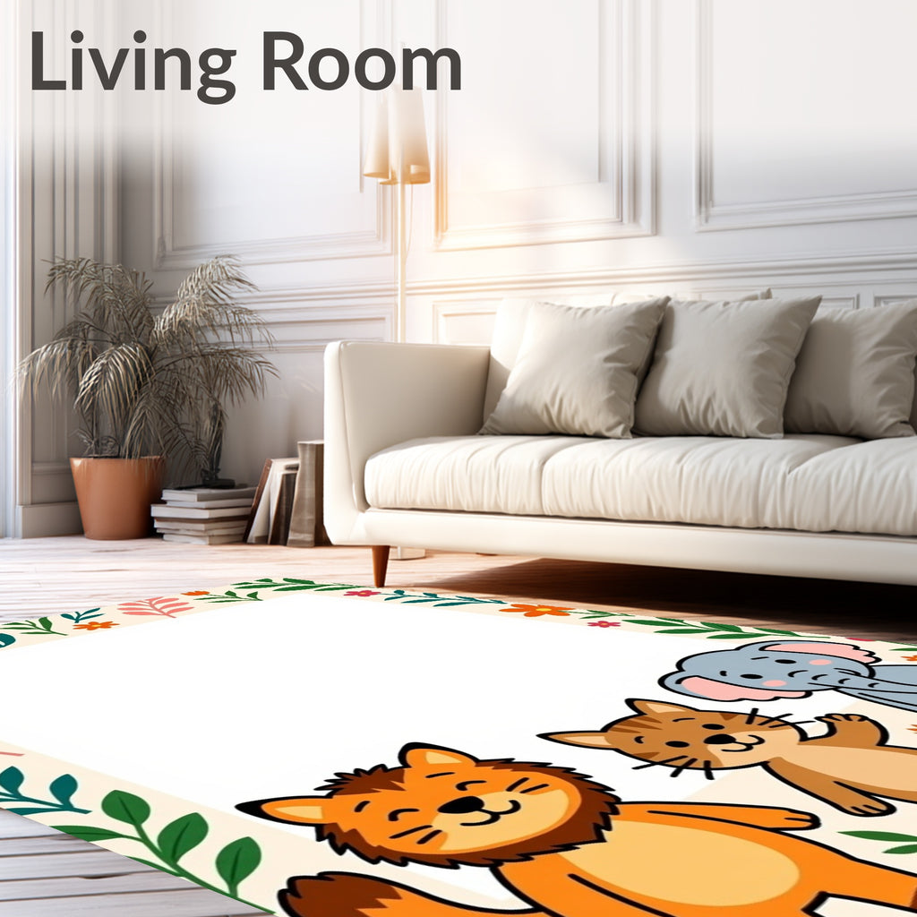 Whimsical Garden Animals Floral Frame Rug