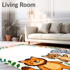 Whimsical Garden Animals Floral Frame Rug