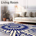Deep Navy White Sunburst Medallion Rug
