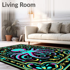 Vibrant Neon Octopus Floral Frame Rug