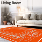 Orange White Blueprint Architectural Outline Rug