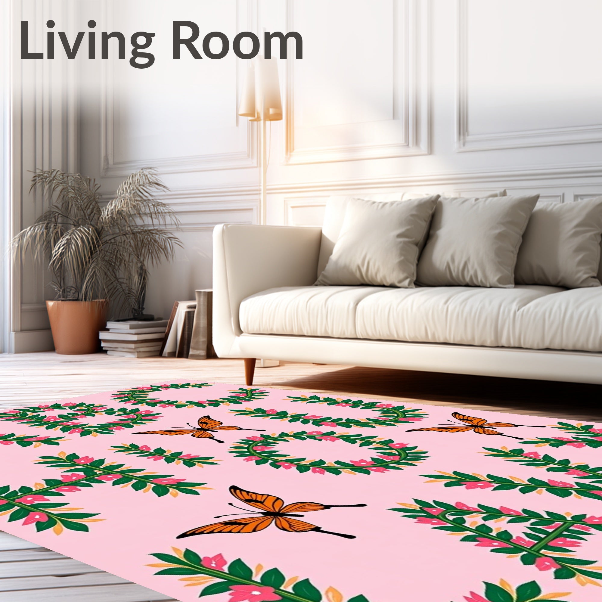 Pink Floral Alphabet Butterfly Garden Rug