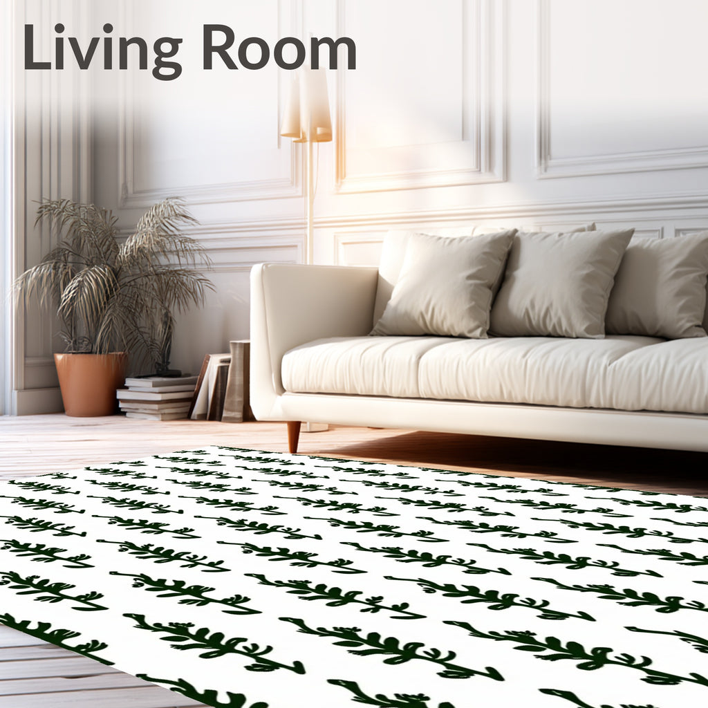 Dark Green Botanical Stem Repeat Rug