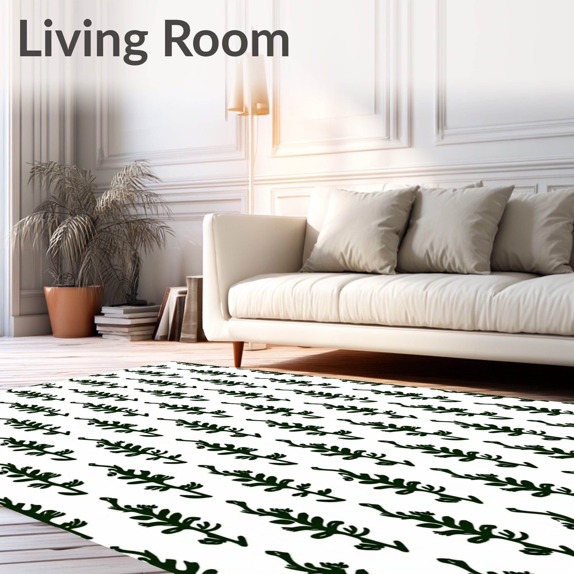 Dark Green Botanical Stem Repeat Rug