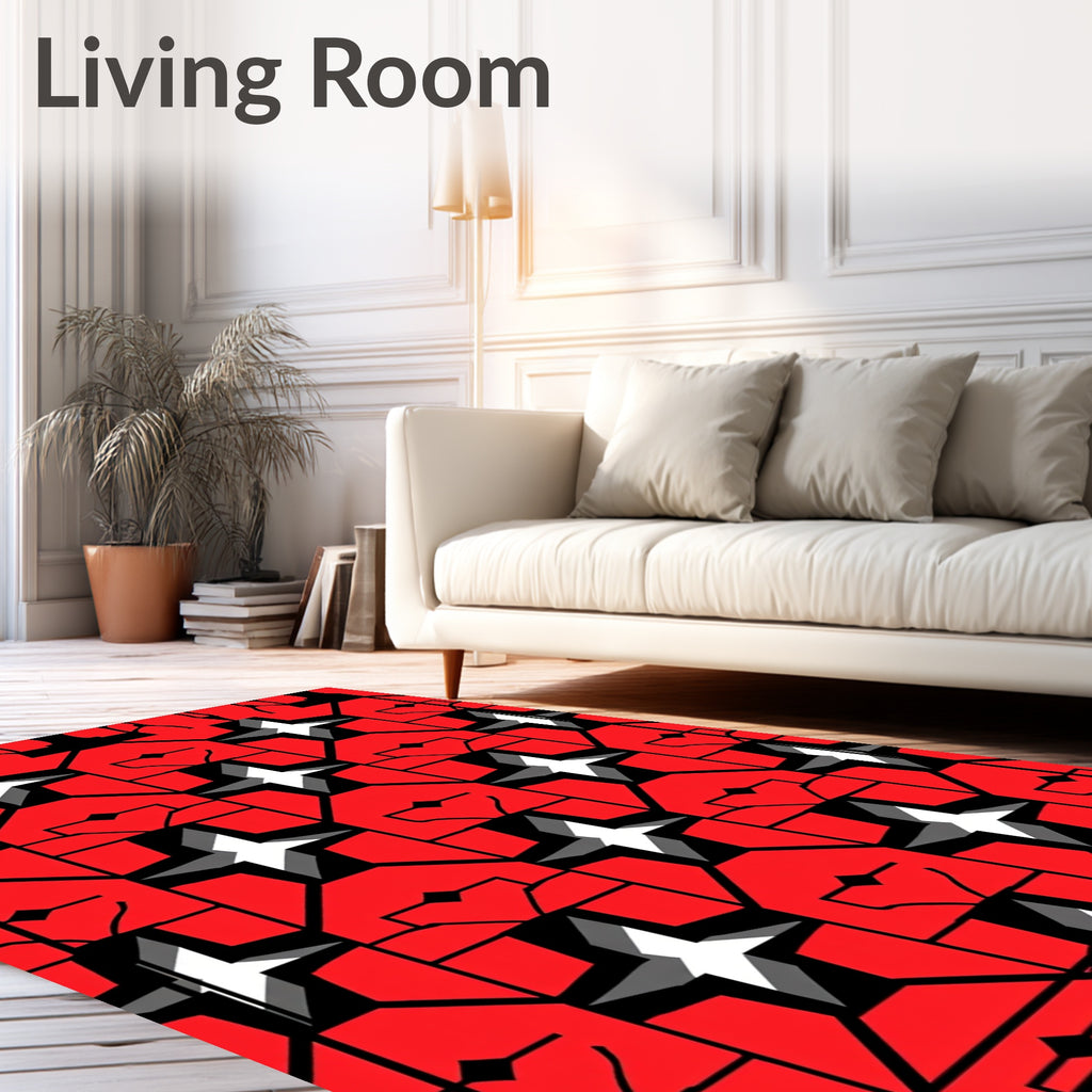 Bold Red Geometric Starburst Rug