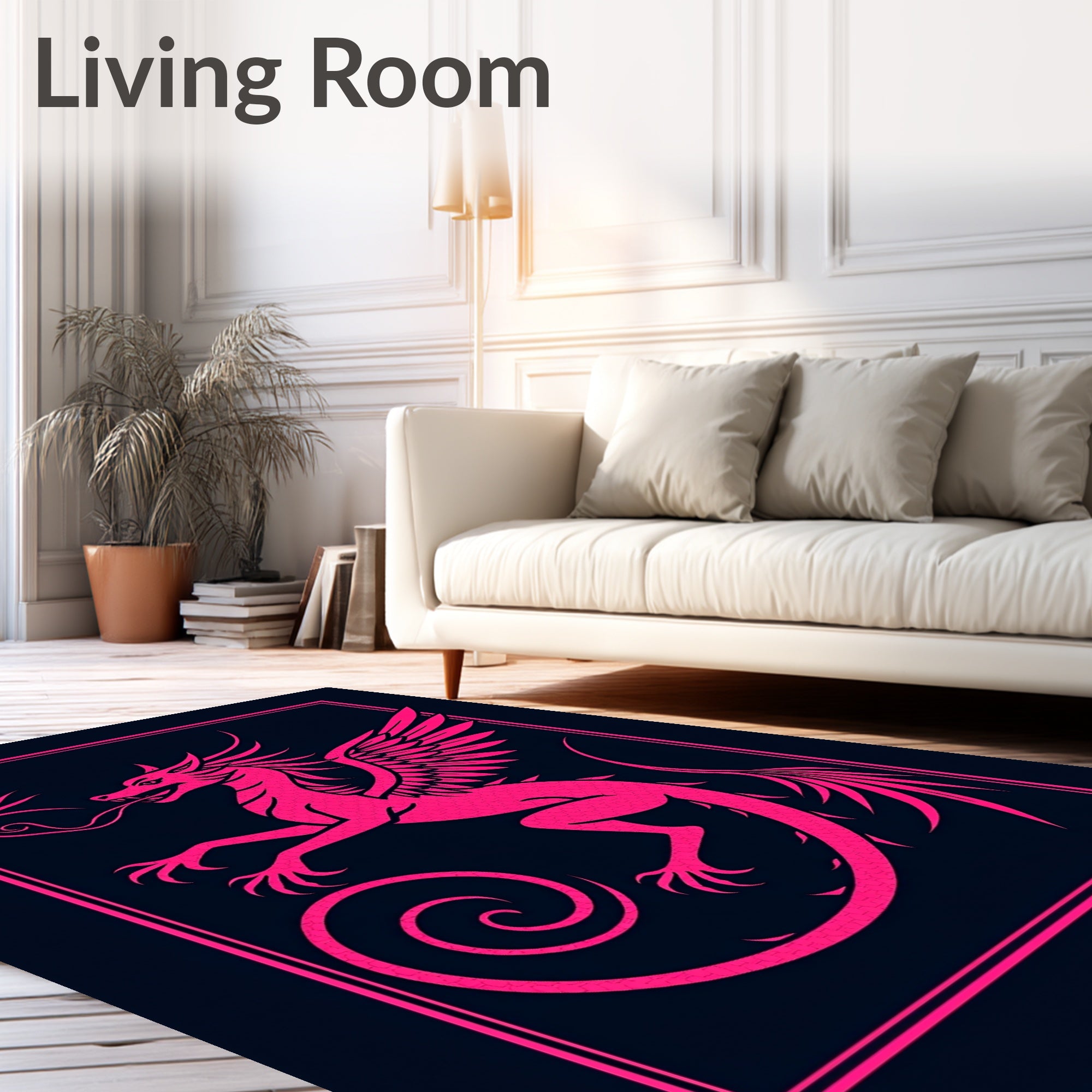 Vibrant Pink Dragon Creature Border Rug