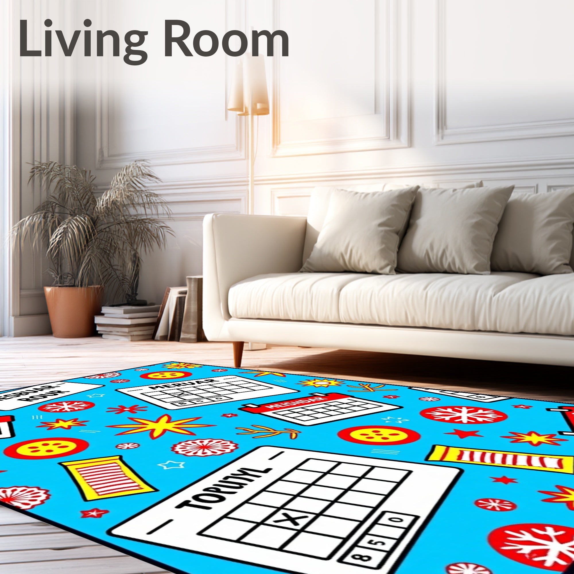 Playful Calendar and Starburst Collage Rug