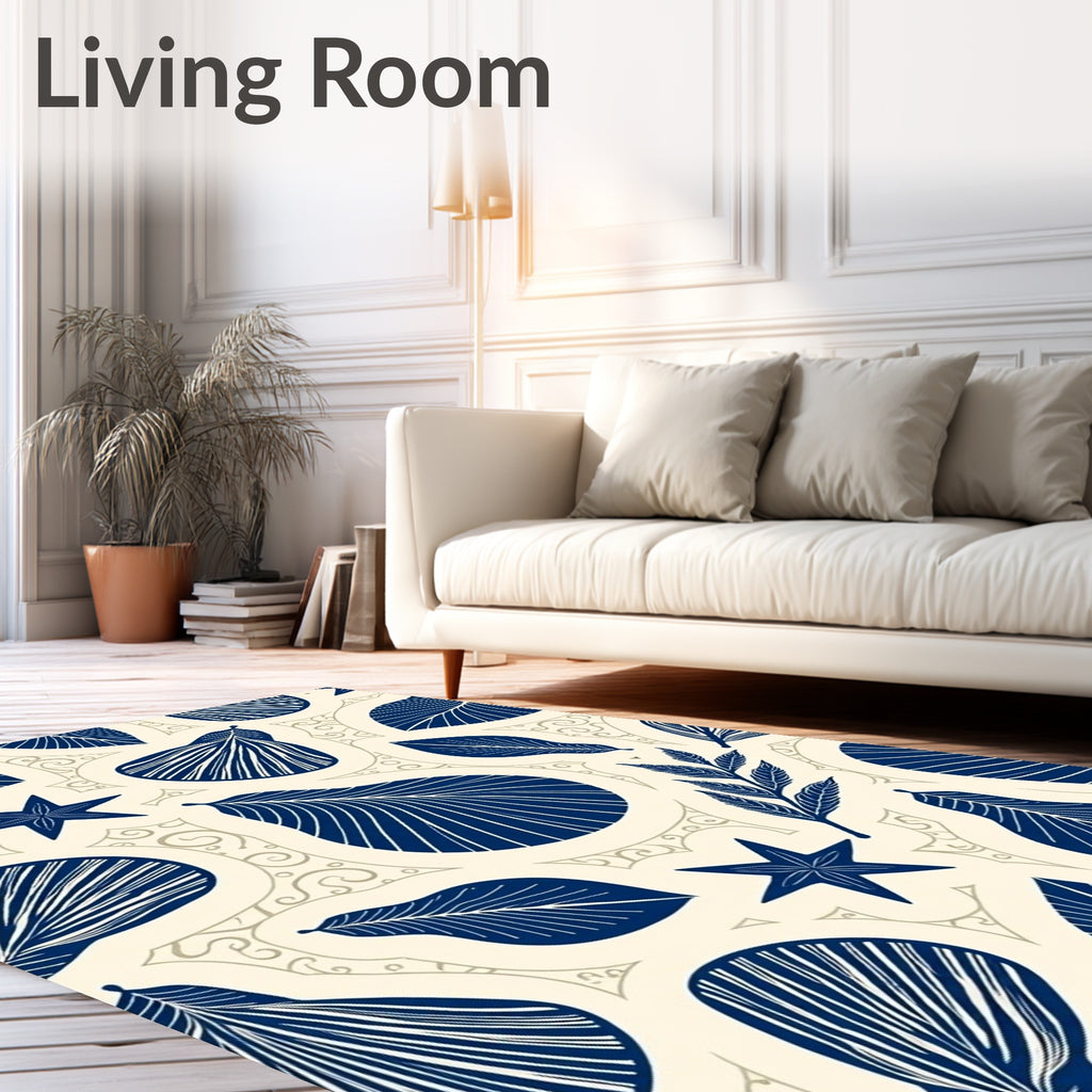 Navy Blue Tropical Leaf Starburst Rug