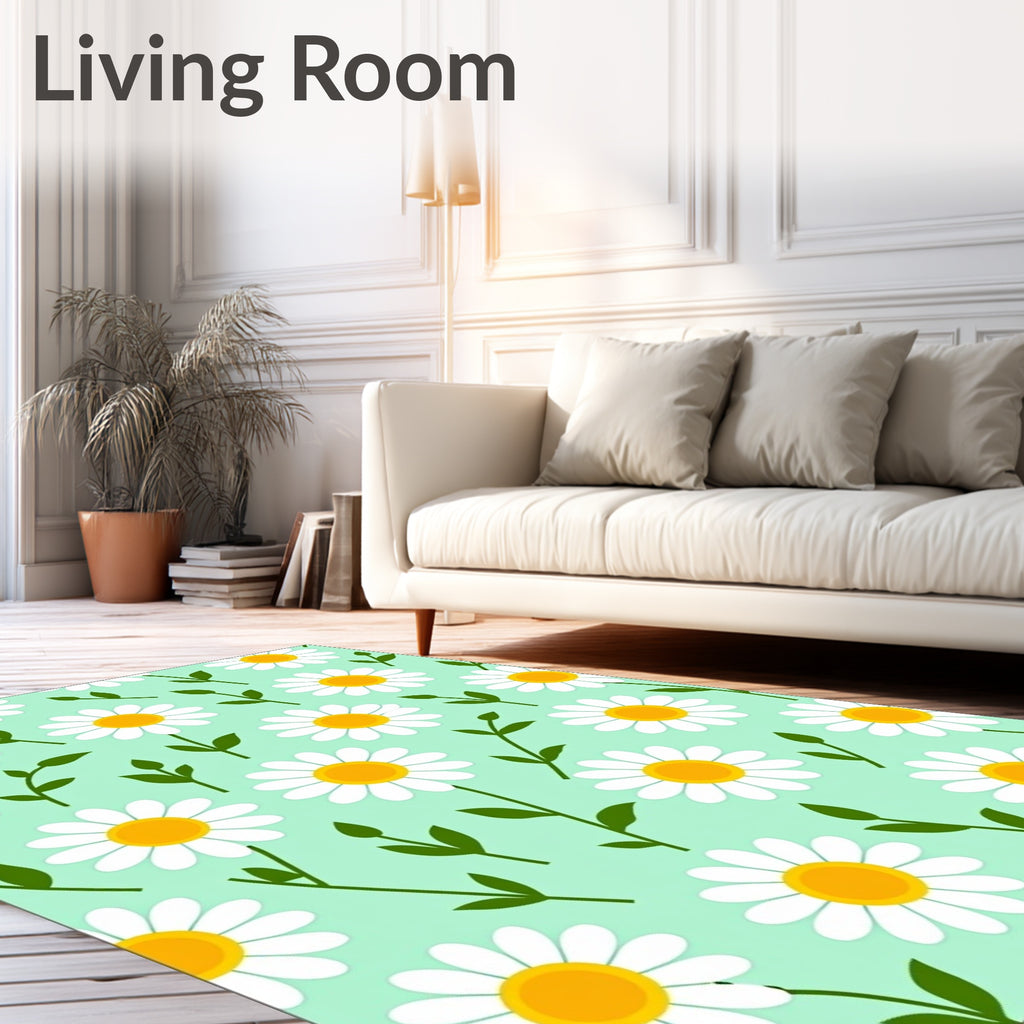 Ditsy Daisy Flowers On Mint Background Rug