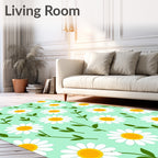 Ditsy Daisy Flowers On Mint Background Rug