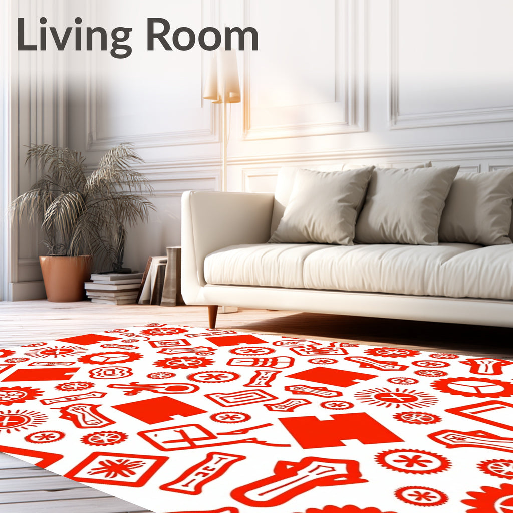 Vibrant Red Industrial Collage Rug