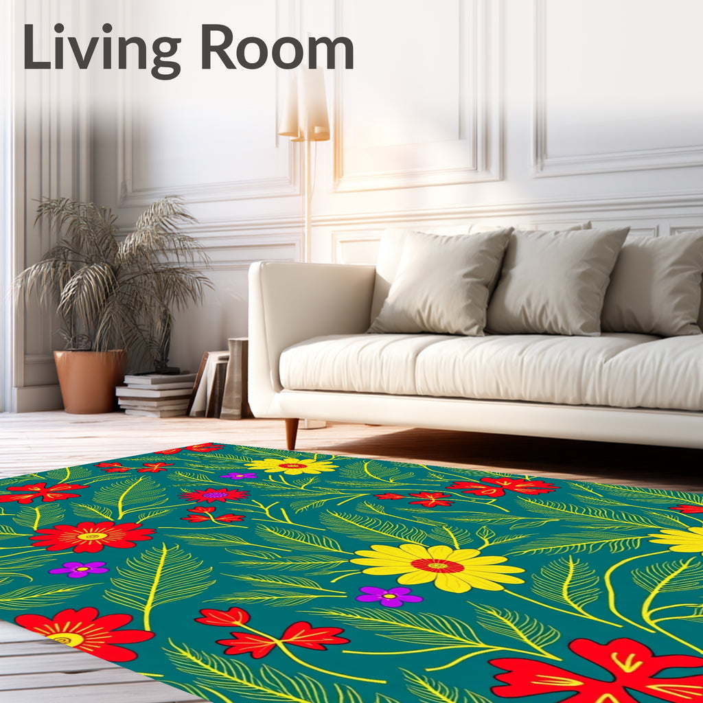 Crimson Yellow Floral Leafy Vine Rug