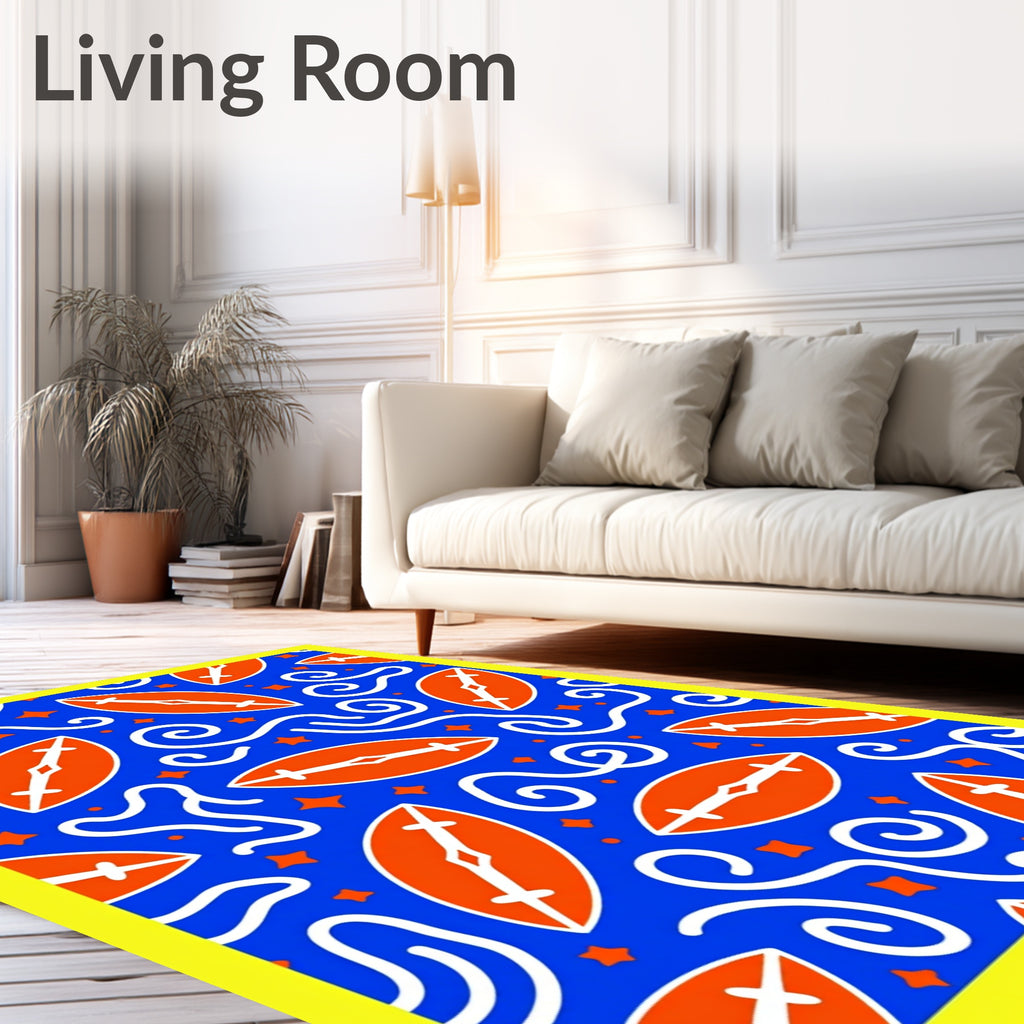 Orange Rugby Stars Swirl Arrangement Rug