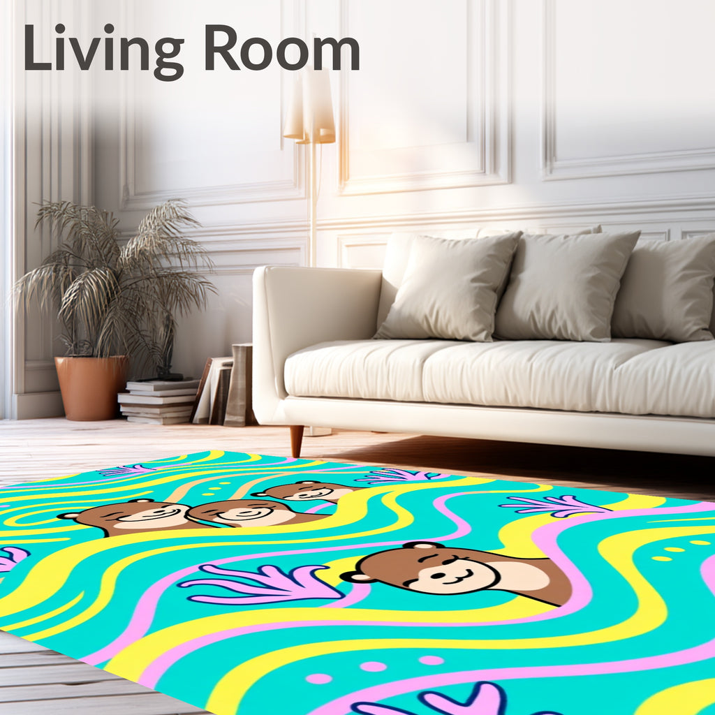 Whimsical Otter Family Flowing Waves Rug