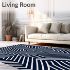 Navy White Abstract Maze Line Rug