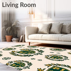 Green Gold Crest Soccer Balls Rug