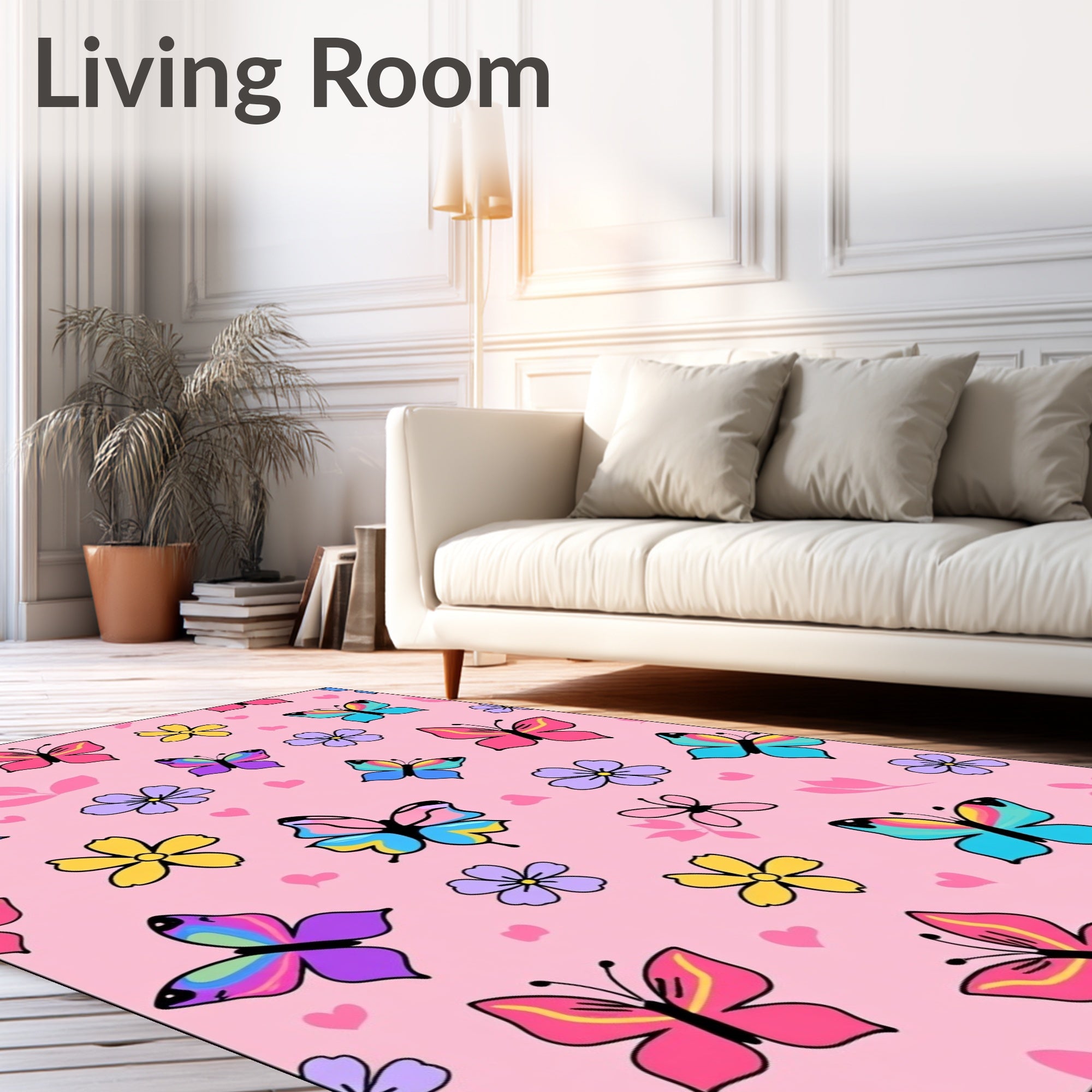 Whimsical Butterflies and Flowers Garden Rug
