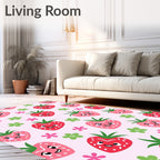 Cute Strawberry Flowers On Pink Rug