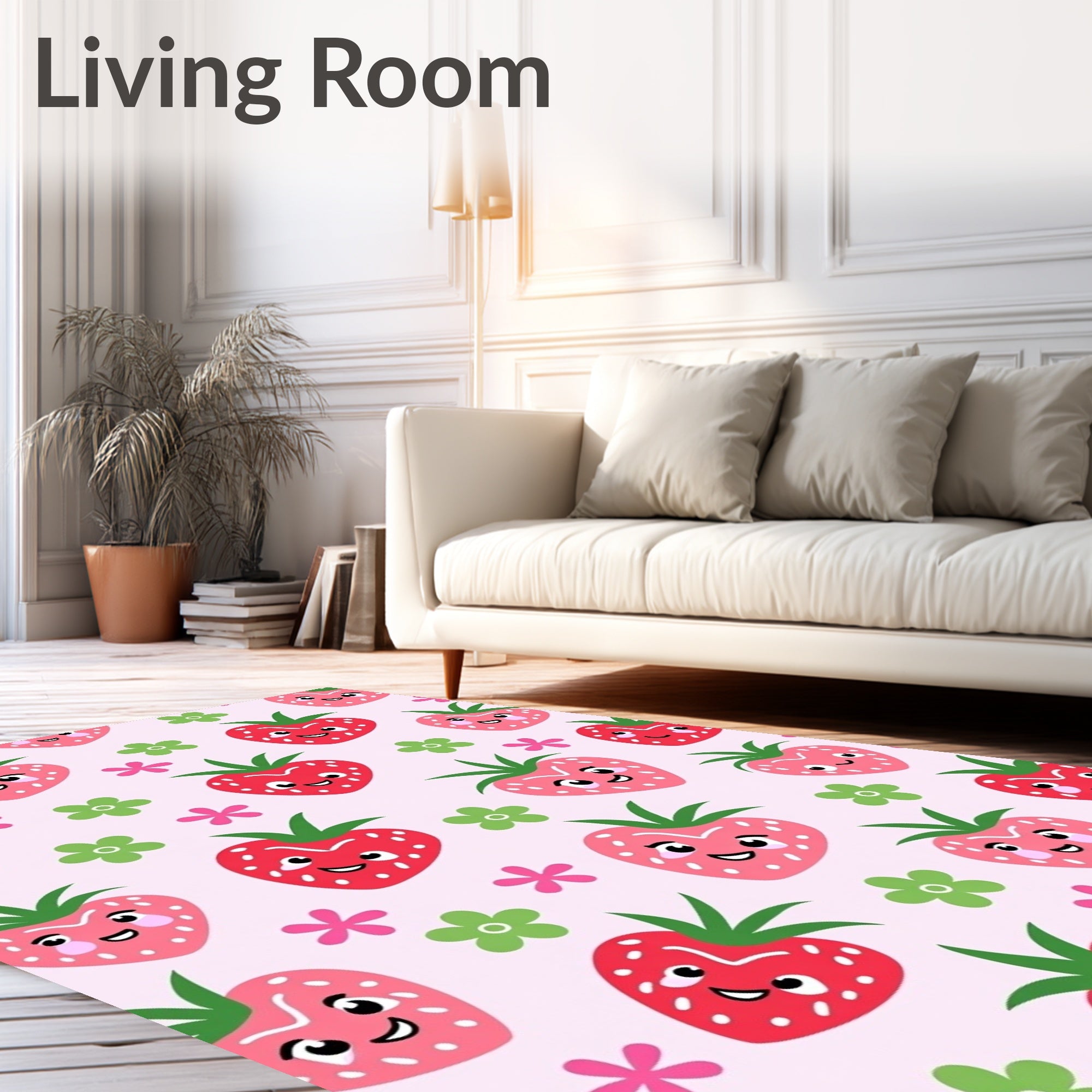 Cute Strawberry Flowers On Pink Rug