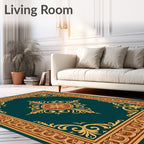 Emerald Gold Filigree Floral Medallion Rug