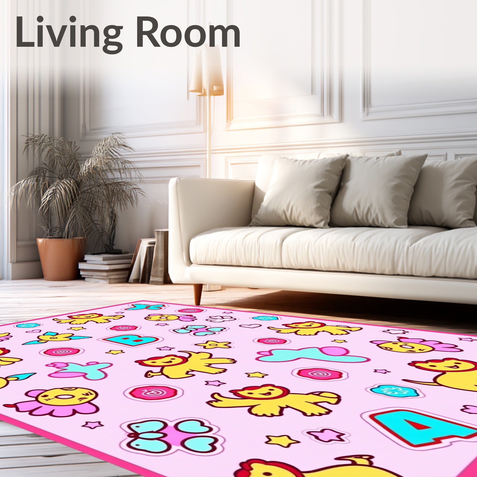 Cute Yellow Animal Butterflies Flowers Letters Rug