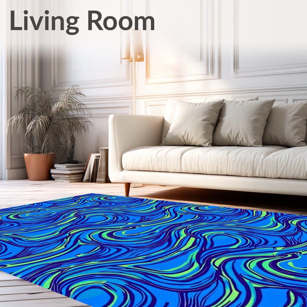 Vibrant Blue Green Swirling Waves Rug