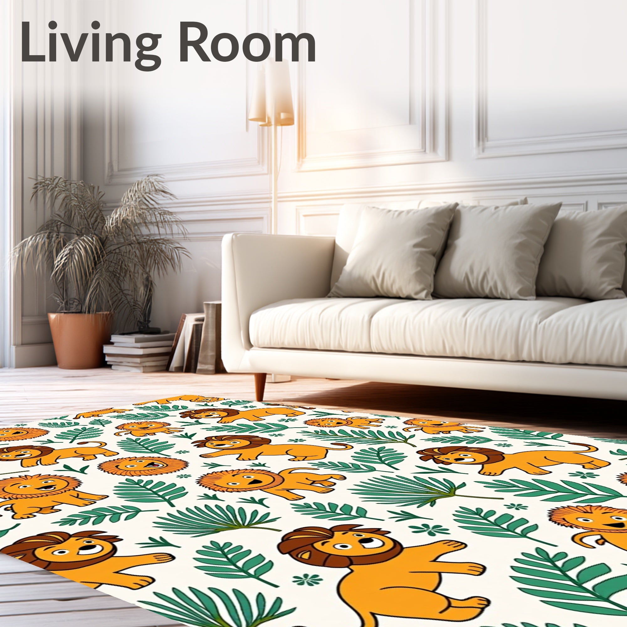 Playful Lion Jungle Leafy Creatures Rug