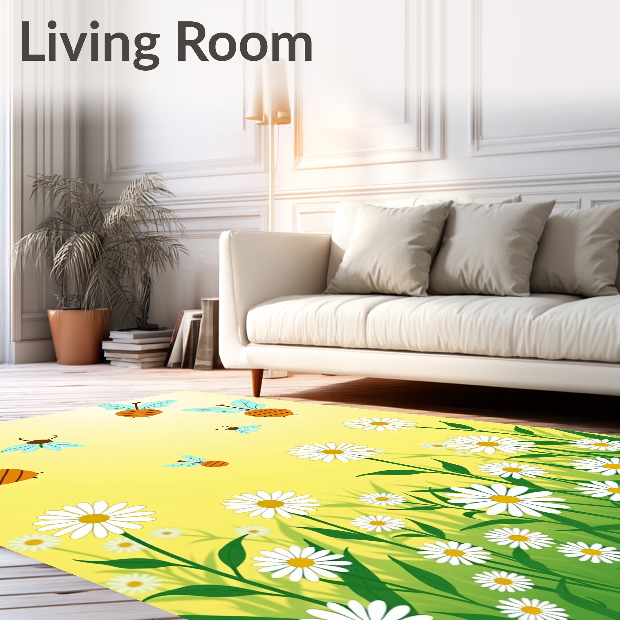 Cute Bees Daisy Meadow Rug