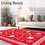 Cute White Cats Red Background Artwork Rug