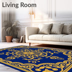 Opulent Blue Golden Bloom Mandala Rug