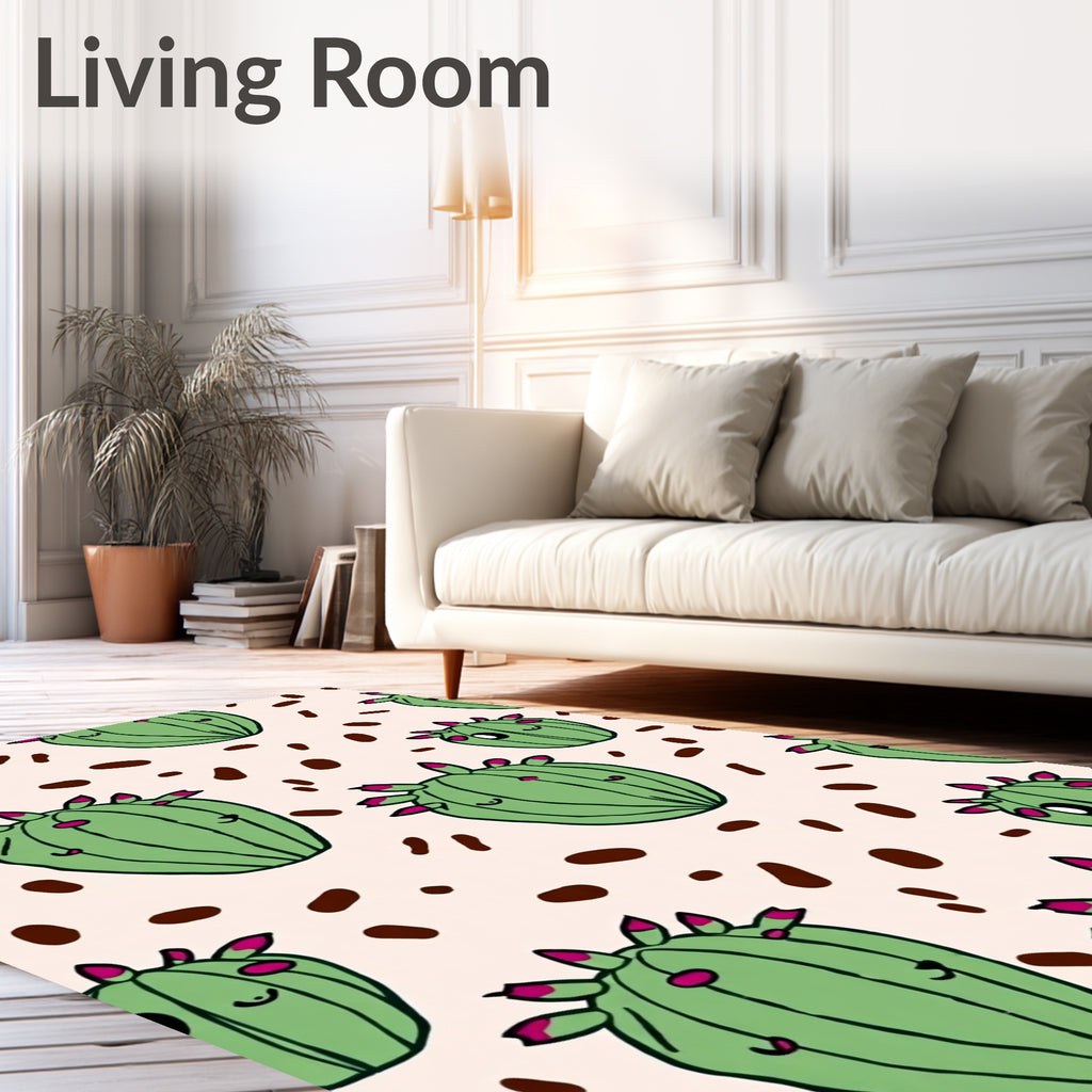 Whimsical Green Cactus Brown Spots Rug