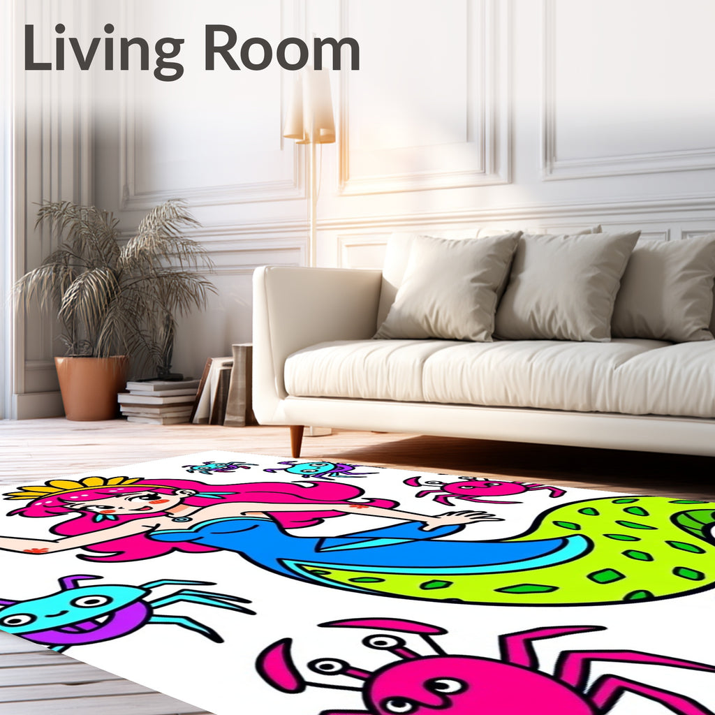 Pink Mermaid And Colorful Crabs Rug