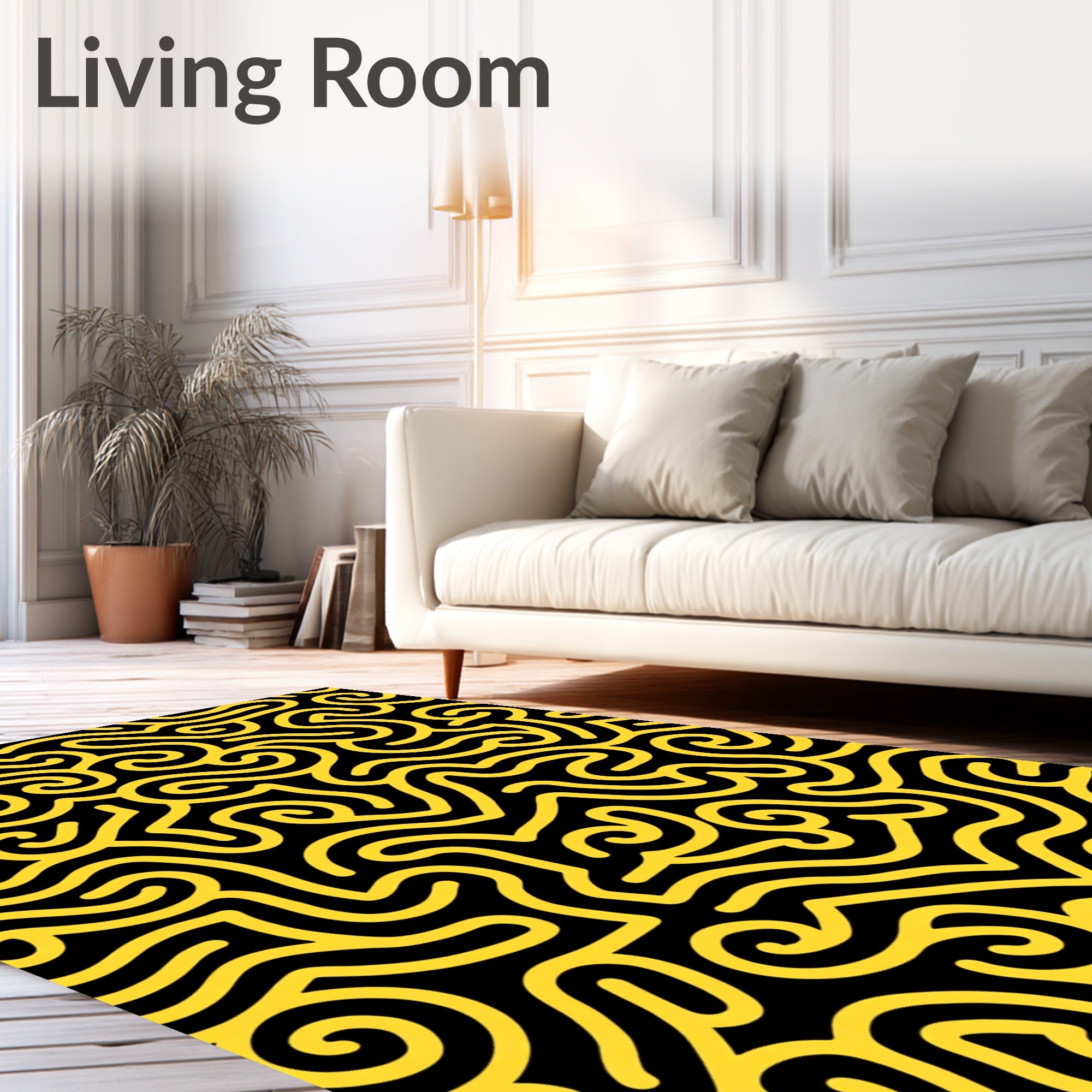 Bold Yellow Maze Curves Rug