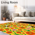 Retro Sunflowers and Bees Artwork Rug